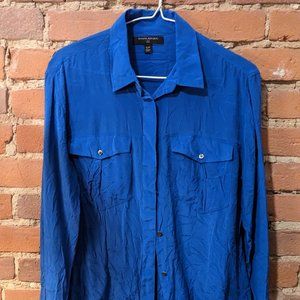 Royal blue silk button up shirt